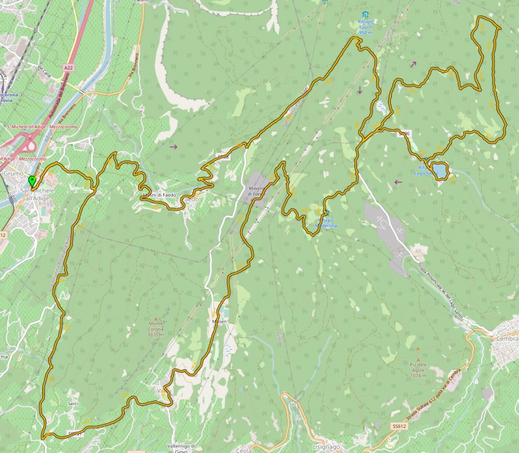 il percorso in giallo sopra la mappa di OpenStreetMap